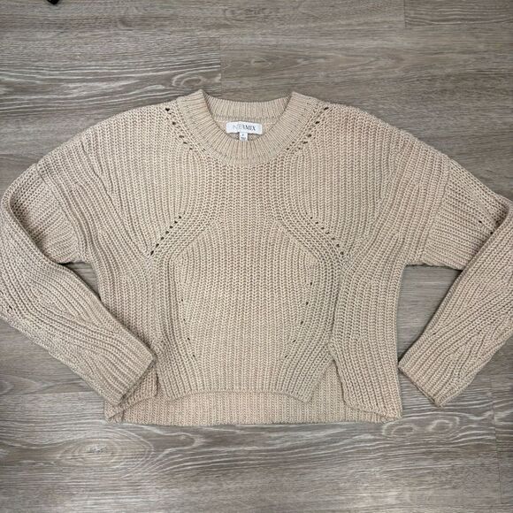 INTERMIX Dinah Crew Neck Wool Blend Chunky Cropped Knit Cream Sweater S - Picture 6 of 11
